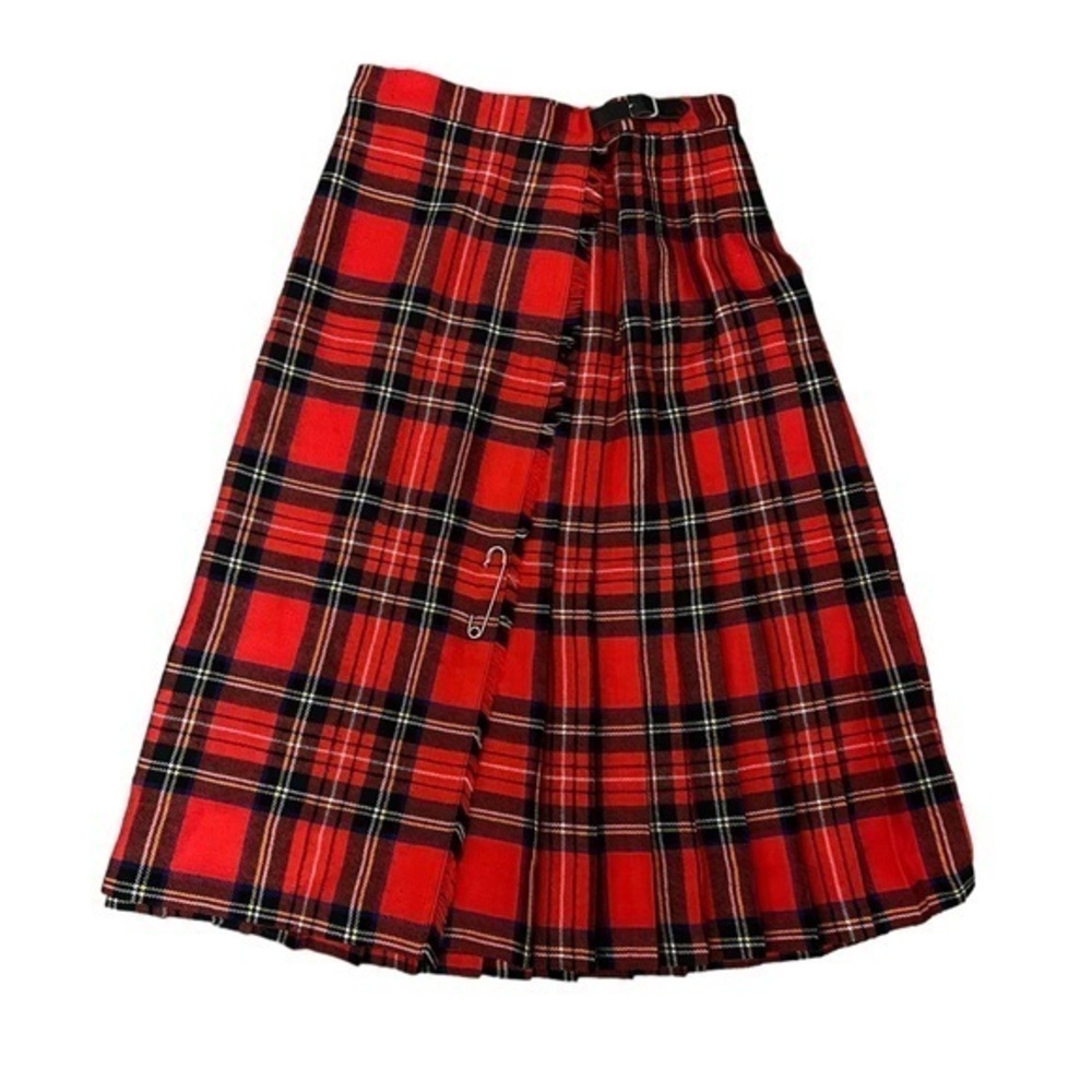 Edinburgh Woollen Mill Vintage Pleated Royal Stewart Red Plaid Wool Kilt Skirt